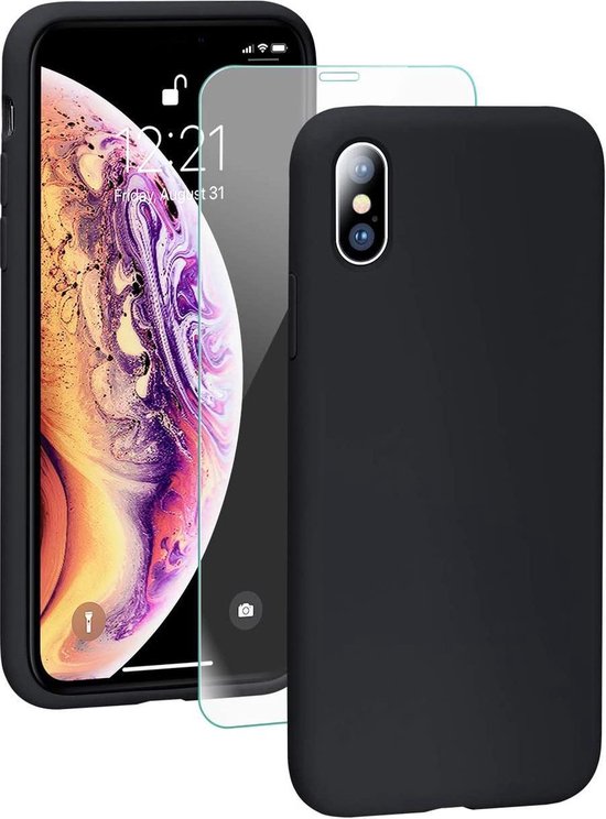 iPhone Xs Max Hoesjes – Soft TPU Siliconen Backcover – 2x Screenprotector Gehard Glas – Anti-kras – Zwart-Ilumina Benelux