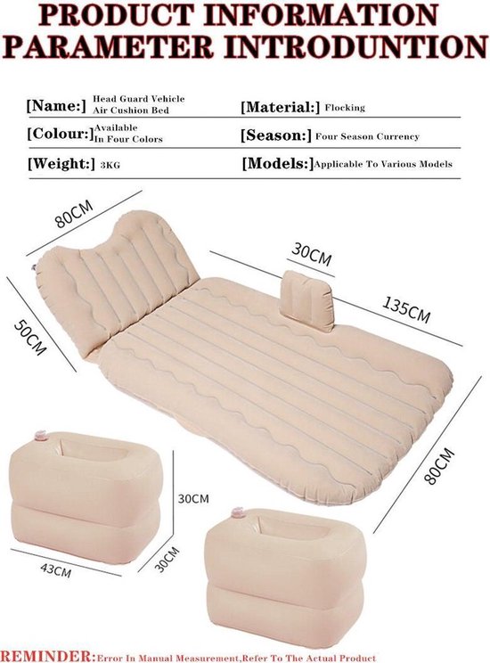 Auto luchtbed achterbank – Opblaasbaar slaapmatras – Incl. kussens – Ideaal voor reizen & camping – Zwart