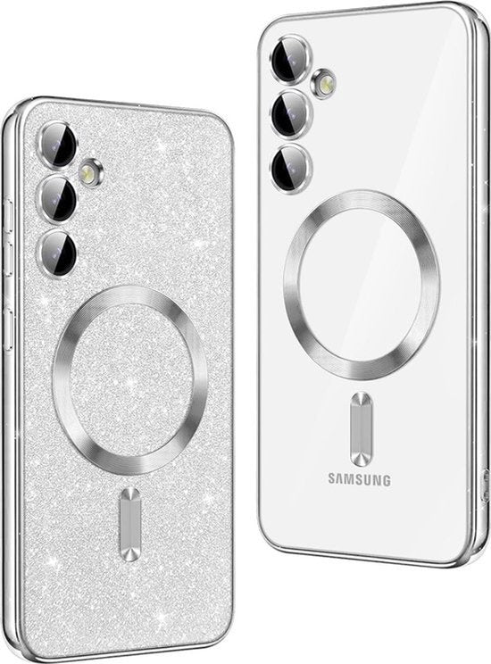 Samsung Galaxy S24 Hoesjes – MagSafe Compatibel – Zachte TPU Backcover – Glitter Sequin – Zilver-Ilumina Benelux