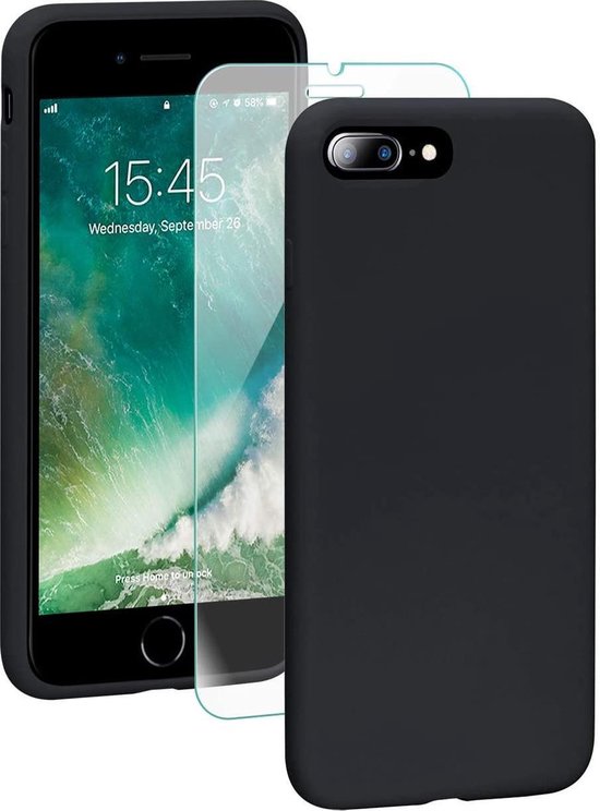 iPhone SE 2020 Hoesjes – Soft TPU Siliconen Backcover + 2x Screenprotector Gehard Glas – Zwart-Ilumina Benelux