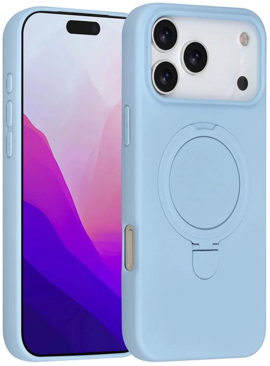 iPhone 17 Pro Max Hoesjes – Siliconen Backcover – Schokbestendig – Ringstandaard – Lichtblauw-Ilumina Benelux