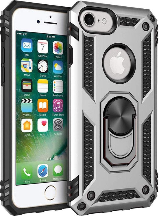 iPhone SE 2020/7/8 Hoesjes – Ring Armor Backcover – Kickstand Ring – 360° Draaibaar – Magneet – Zilver-Ilumina Benelux