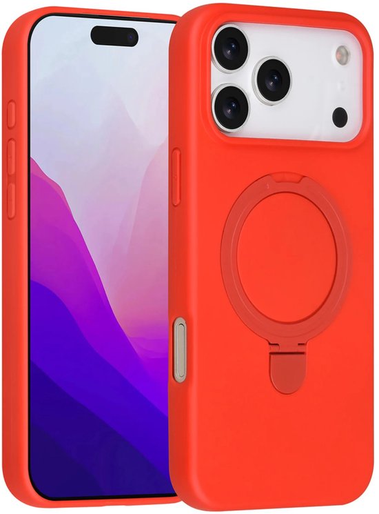 iPhone 17 Pro Max Hoesjes – Siliconen Backcover – Schokbestendig – Ringstandaard – Classic Red