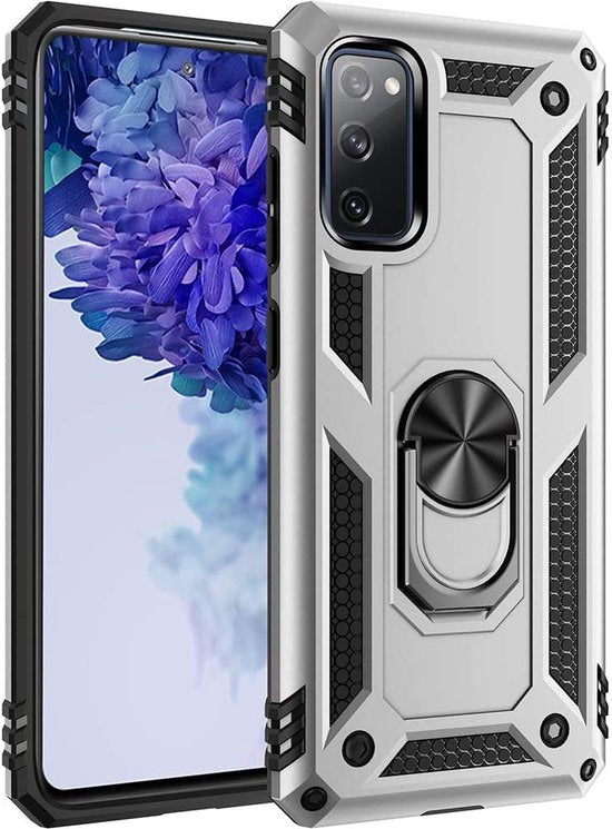 Samsung Galaxy S20 Hoesjes – Ring Armor Backcover – 360° Draaibare Standaard – Magneet – Zilver-Ilumina Benelux