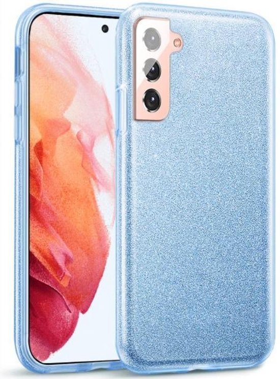 Samsung Galaxy S21 Plus Hoesjes – Siliconen TPU Backcover – Glitter BlingBling – Blauw-Ilumina Benelux