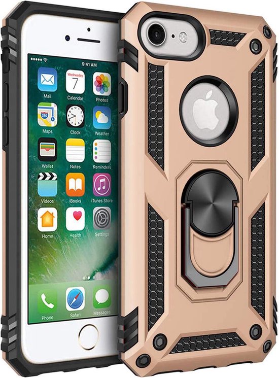 iPhone SE 2020/7/8 Hoesjes – Ring Armor Backcover – Kickstand Ring 360° Draaibaar – Magneet – Goud-Ilumina Benelux