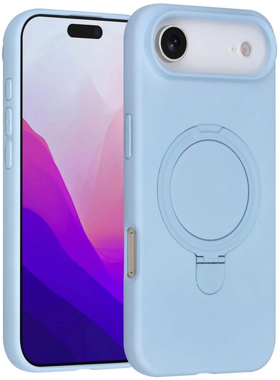 iPhone Air Hoesjes – Siliconen Backcover – Schokbestendig – Ringstandaard – Lichtblauw-Ilumina Benelux