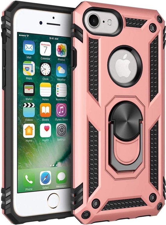 iPhone 7/8 Plus Hoesjes – Anti-Shock Hybride Backcover – Ringhouder – Armor Bescherming – Roségoud-Ilumina Benelux