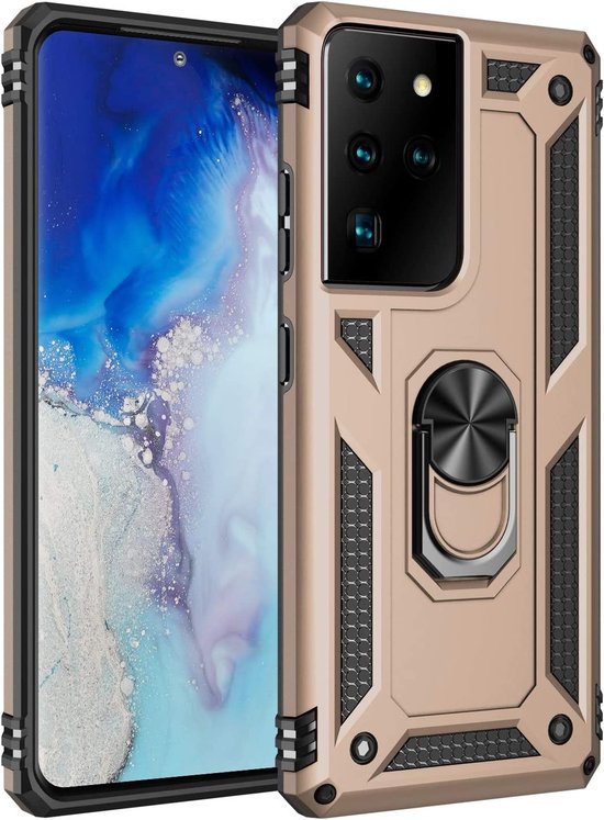 Samsung Galaxy S21 Ultra Hoesjes – Ring Armor Backcover – 360° Draaibare Standaard – Magneet – Goud-Ilumina Benelux