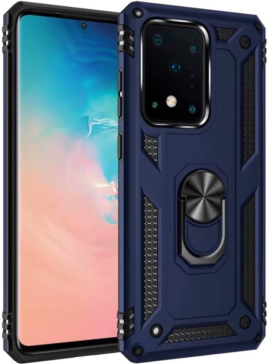 Samsung Galaxy S20 Ultra Hoesjes – Anti-Shock Hybride Ring Armor Backcover – Schokbestendig – Blauw-Ilumina Benelux