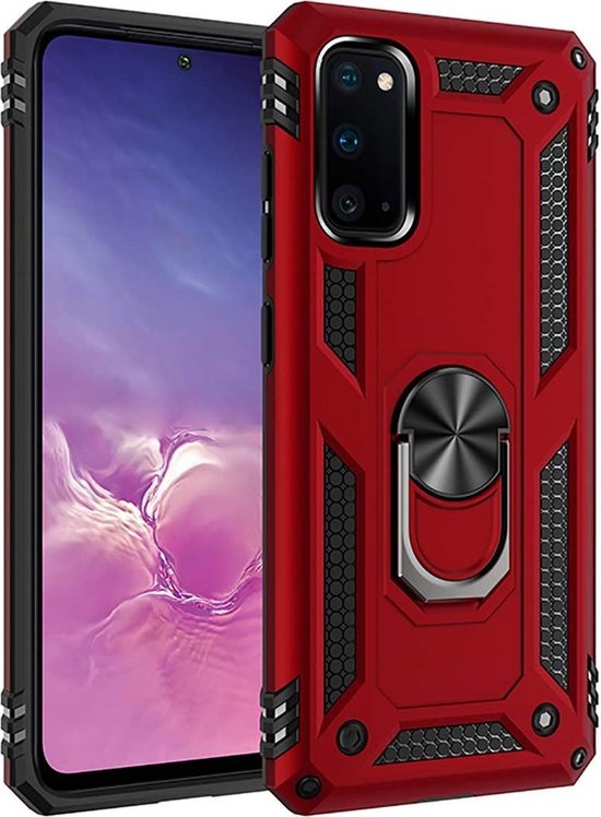 Samsung Galaxy S20 Hoesjes – Rugged Ring Armor Backcover – Schokbestendig – Rood-Ilumina Benelux