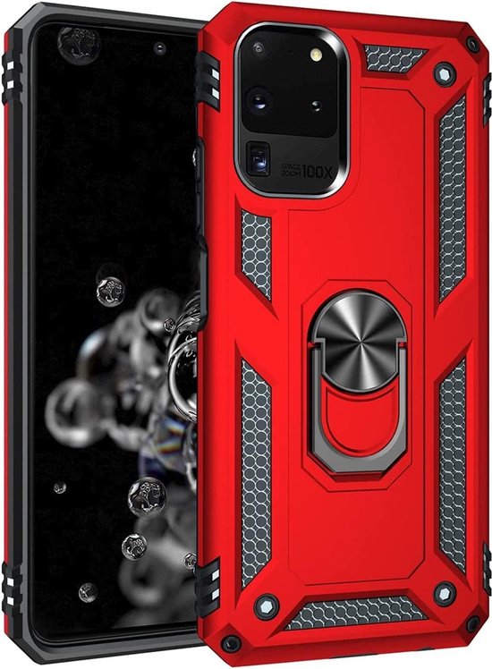 Samsung Galaxy S20 Ultra Hoesjes – Ring Armor Backcover – 360° Draaibare Standaard – Magneet – Rood-Ilumina Benelux