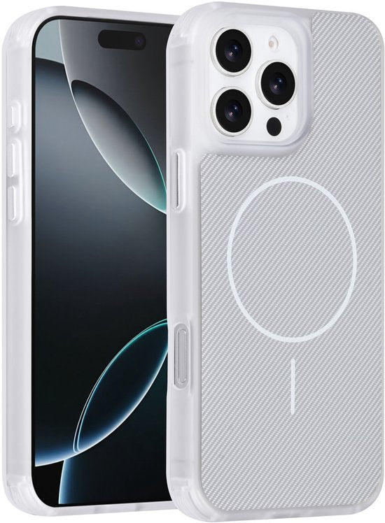 iPhone 16 Pro Hoesjes – Carbon Fiber Backcover – Schokbestendig – Wit-Ilumina Benelux