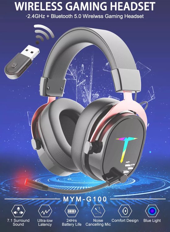 Draadloze Gaming Headset - G1000 - zwart - Geschikt voor: Playstation PS4/PS5, PC & Nintendo Switch, Laptop, iPhone en iPad