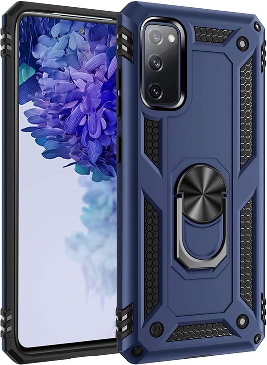 Samsung Galaxy S20 FE Hoesjes – Ring Armor Backcover – 360° Draaibare Standaard – Magneet – Blauw-Ilumina Benelux