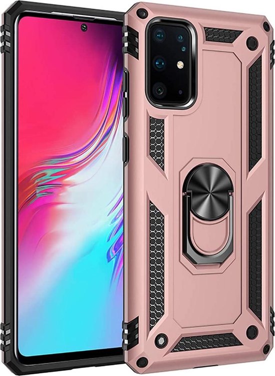 Samsung Galaxy S20 Plus Hoesjes – Rugged Ring Armor Backcover – Schokbestendig – Roségoud-Ilumina Benelux