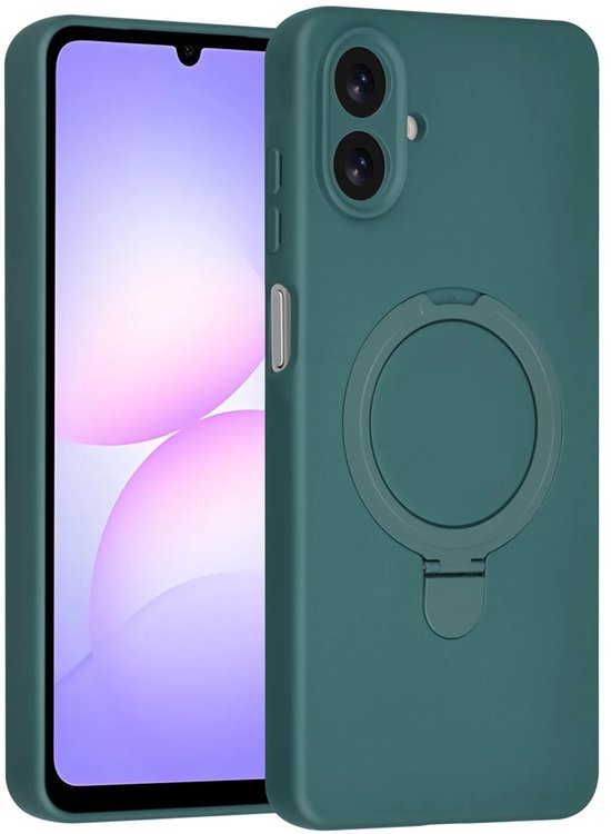 Samsung Galaxy A07 Hoesjes – Siliconen Backcover – Schokbestendig – Ringstandaard – Donkergroen-Ilumina Benelux