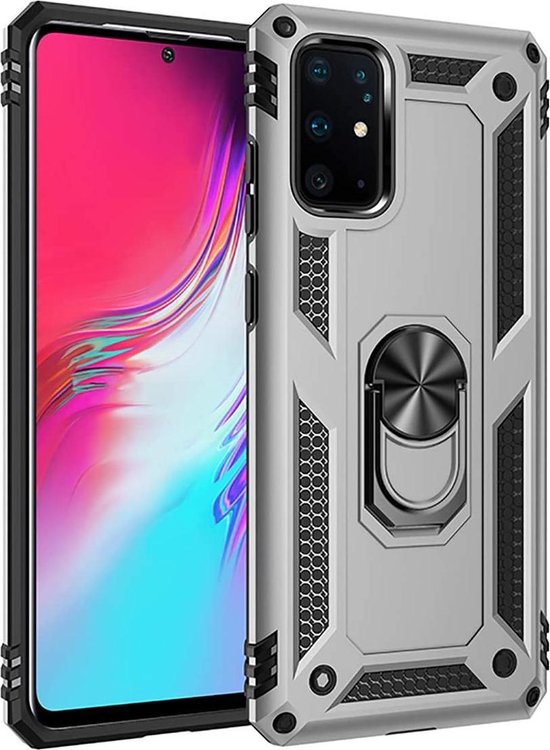 Samsung Galaxy S20 Plus Hoesjes – Rugged Ring Armor Backcover – Schokbestendig – Zilver-Ilumina Benelux
