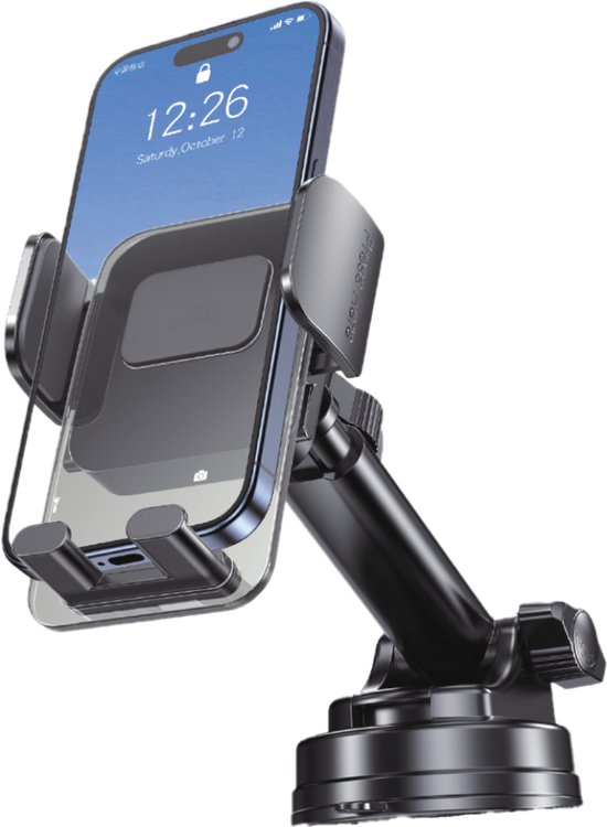 Telefoonhouder auto – Sterke zuignap – 360° draaibaar – Voor dashboard & voorruit – Universeel – Zwart-Ilumina Benelux