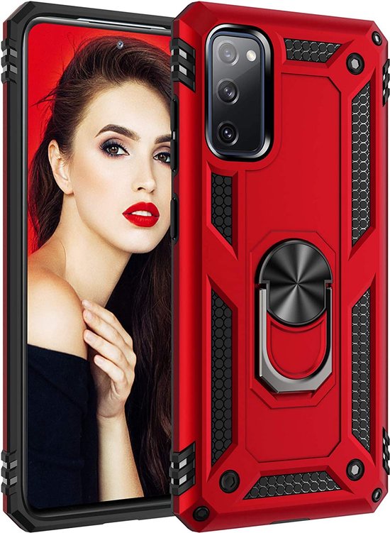 Samsung Galaxy S20 Hoesjes – Hybride Ring Armor Backcover – Schokbestendig – Anti-Shock – Rood-Ilumina Benelux
