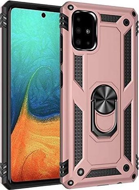 Samsung Galaxy A41 Hoesjes – Anti-Shock Hybride Backcover – Ringhouder – Armor Bescherming – Roségoud-Ilumina Benelux
