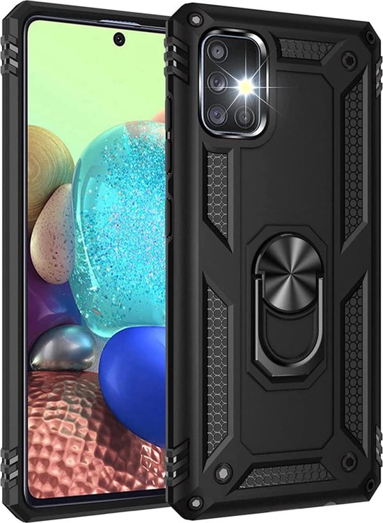 Samsung Galaxy A71 5G Hoesjes – Ring Armor Backcover – 360° Draaibare Standaard – Magneet – Zwart-Ilumina Benelux