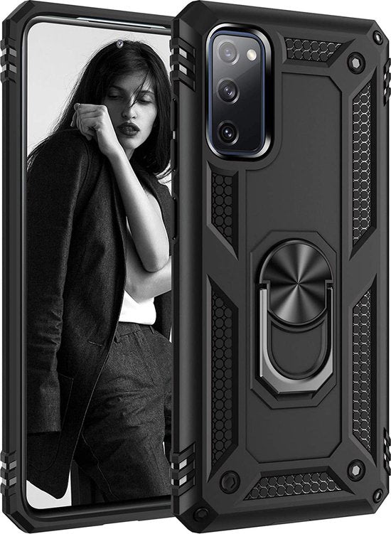 Samsung Galaxy S20 Hoesjes – Anti-Shock Hybride Ring Armor Backcover – Schokbestendig – Zwart-Ilumina Benelux