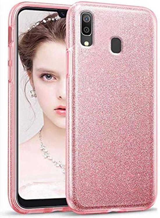 Samsung Galaxy A20S Hoesjes – Siliconen TPU Backcover – Glitter BlingBling – Lichtroze-Ilumina Benelux