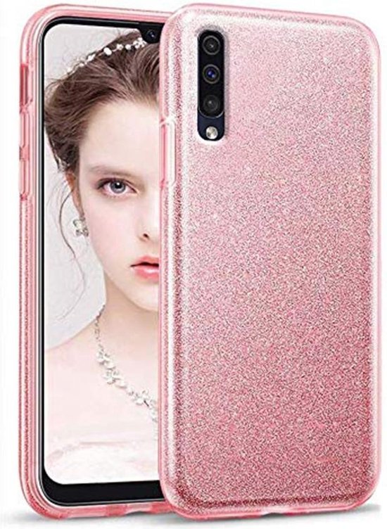 Samsung Galaxy A30 Hoesjes – Siliconen TPU Backcover – Glitter BlingBling – Lichtroze-Ilumina Benelux