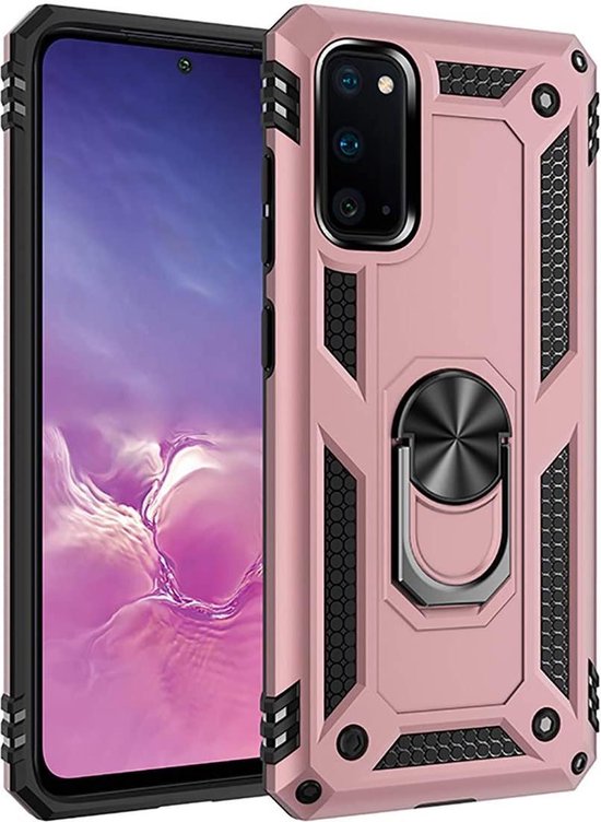 Samsung Galaxy S20 FE Hoesjes – Anti-Shock Hybride Ring Armor Backcover – Schokbestendig – Roségoud-Ilumina Benelux