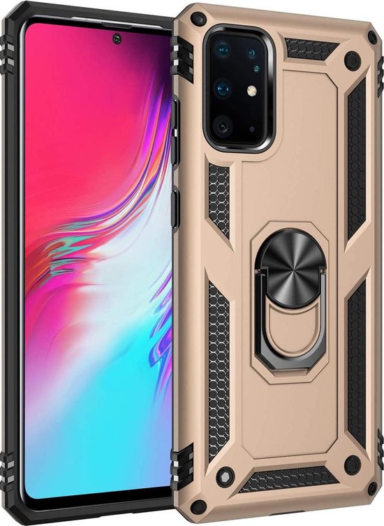 Samsung Galaxy S10 Lite Hoesjes – Anti-Shock Hybride Ring Armor Backcover – Schokbestendig – Goud-Ilumina Benelux