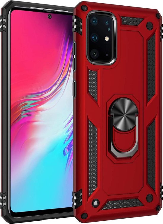 Samsung Galaxy S10 Lite Hoesjes – Anti-Shock Hybride Backcover – Ringhouder – Armor Bescherming – Rood-Ilumina Benelux