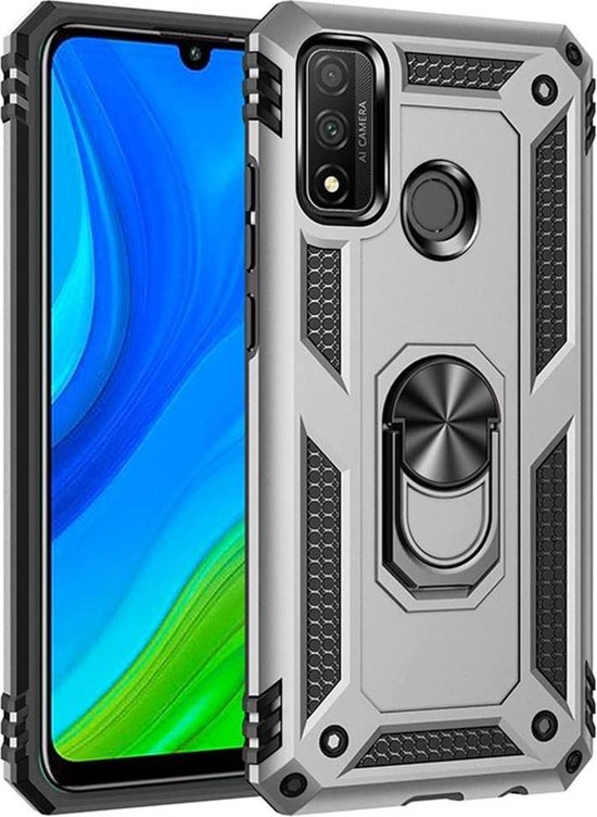 Samsung Galaxy A21S Hoesjes – Anti-Shock Hybride Ring Armor Backcover – Schokbestendig – Zilver-Ilumina Benelux