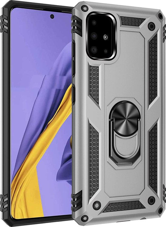 Samsung Galaxy A51 Hoesjes – Ring Armor Backcover – 360° Draaibare Standaard – Magneet – Zilver-Ilumina Benelux