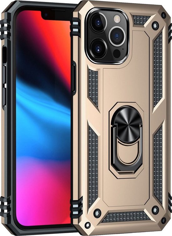 iPhone 13 Pro Hoesjes – Ring Armor Backcover – 360° Draaibare Kickstand Ring – Magneet – Roségoud-Ilumina Benelux