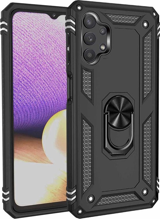 Anti-Shock Hybrid Ring Armor Hoesje Geschikt voor: Samsung Galaxy A32 4G - zwart