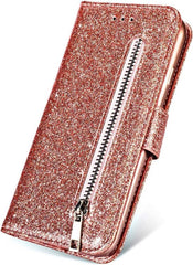 Glitter Wallet Case Geschikt voor: Samsung Galaxy A53 5G Hoesje met Rits, Koord en Pasjeshouder - Roségoud