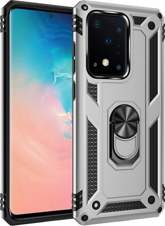 Samsung Galaxy S20 Ultra Hoesjes – Rugged Ring Armor Backcover – Schokbestendig – Zilver-Ilumina Benelux