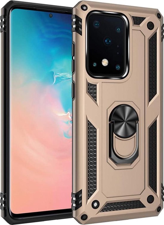 Samsung Galaxy S20 Ultra Hoesjes – Anti-Shock Hybride Ring Armor Backcover – Schokbestendig – Goud-Ilumina Benelux
