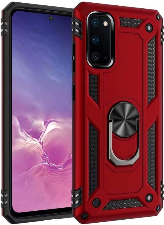 Samsung Galaxy S20 Hoesjes – Hybride Ring Armor Backcover – Schokbestendig – Anti-Shock – Rood-Ilumina Benelux