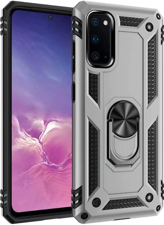 Samsung Galaxy S20 FE Hoesjes – Anti-Shock Hybride Ring Armor Backcover – Schokbestendig – Zilver-Ilumina Benelux