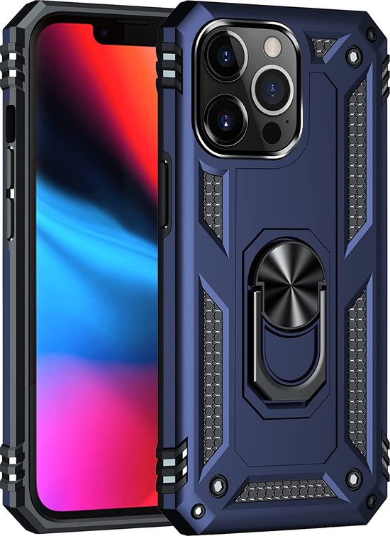 iPhone 13 Pro Max Hoesjes – Anti-Shock Hybride Ring Armor Backcover – Schokbestendig – Blauw-Ilumina Benelux