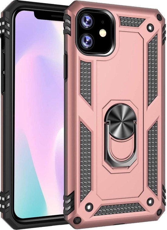 iPhone 12 Pro Hoesjes – Hybride Ring Armor Backcover – Schokbestendig – Roségoud-Ilumina Benelux