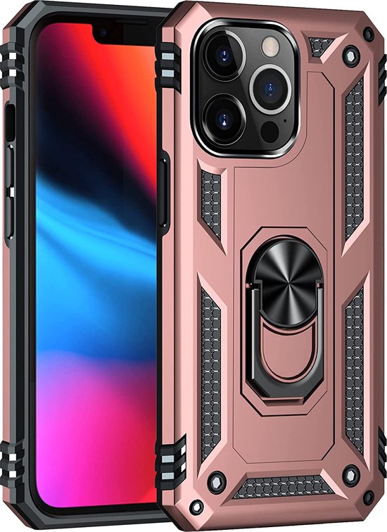 iPhone 13 Pro Max Hoesjes – Anti-Shock Hybride Ring Armor Backcover – Schokbestendig – Roségoud-Ilumina Benelux