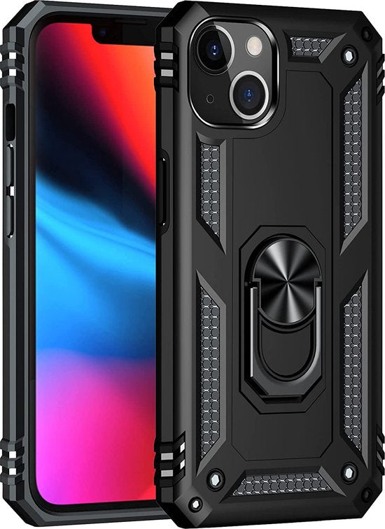 iPhone 13 Hoesjes – Anti-Shock Hybride Backcover – Ringhouder – Armor Bescherming – Zwart-Ilumina Benelux