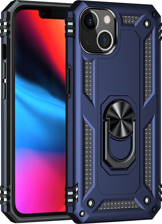 iPhone 13 Hoesjes – Anti-Shock Hybride Backcover – Ringhouder – Armor Bescherming – Blauw-Ilumina Benelux