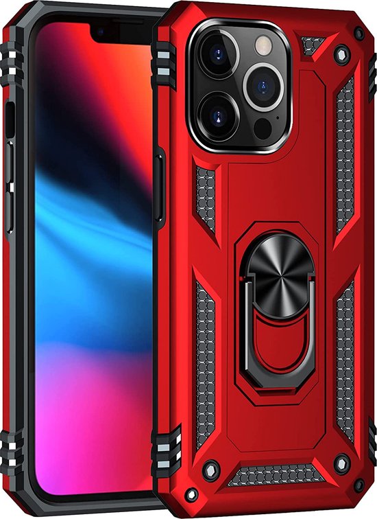 iPhone 13 Pro Hoesjes – Anti-Shock Hybride Ring Armor Backcover – Schokbestendig – Rood-Ilumina Benelux