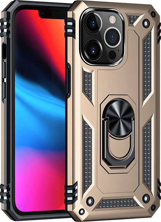 iPhone 13 Pro Max Hoesjes – Anti-Shock Hybride Ring Armor Backcover – Schokbestendig – Goud-Ilumina Benelux