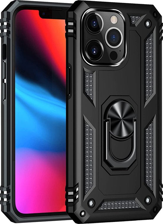 iPhone 13 Pro Max Hoesjes – Hybride Ring Armor Backcover – Schokbestendig – Anti-Shock – Zwart-Ilumina Benelux