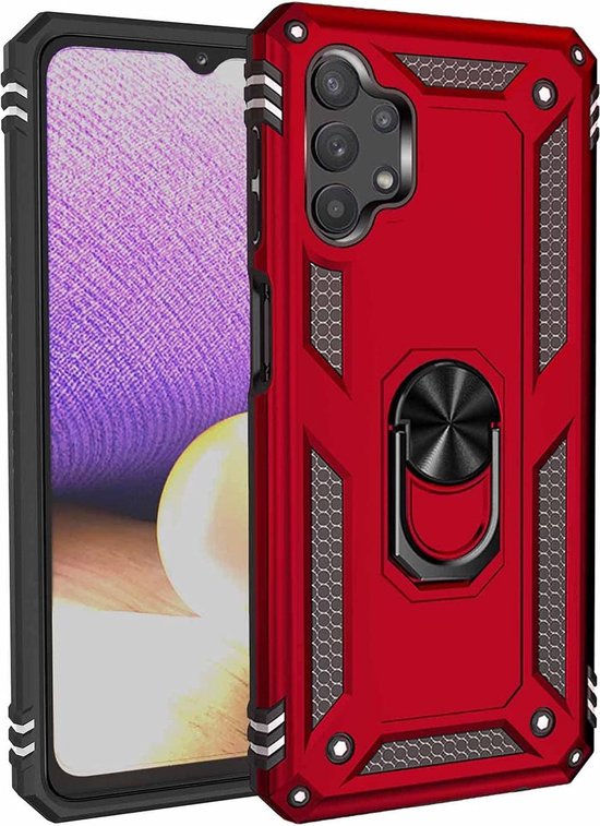 Samsung Galaxy A32 5G Hoesjes – Anti-Shock Hybride Backcover – Ringhouder – Armor Bescherming – Rood-Ilumina Benelux